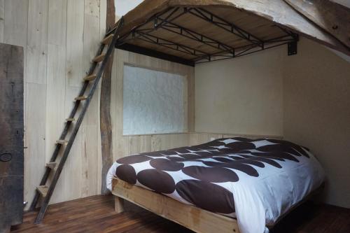 a bedroom with a bunk bed and a ladder at l'entresort in Aubusson