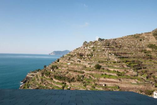 a hill with houses on it next to the ocean at Luxury Seaview Apartments Manarola by Arbaspàa in Manarola