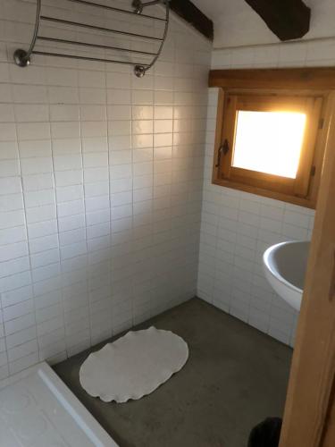 a bathroom with a rug on the floor and a tub at Solano de Moran in Murillo de Gállego