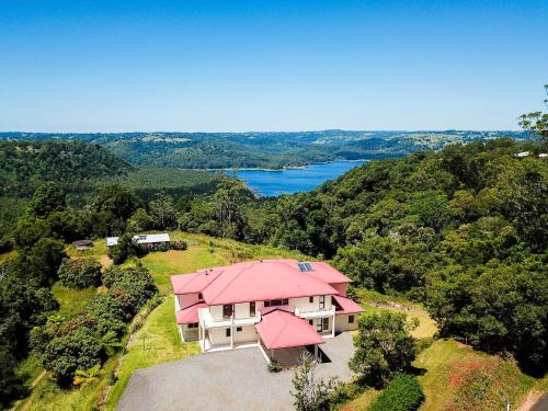 an overhead view of a house with a pink roof at Lemon Grove in Montville