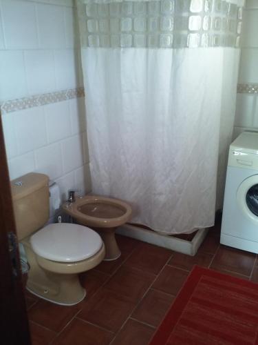 a bathroom with a toilet and a washing machine at El Repecho in Piriápolis