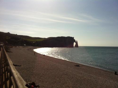 a view of a beach with a large cliff at Chambres d'Hôtes Villa Mon Repos in Saint-Aubin-sur-Scie