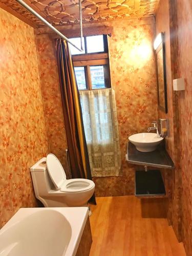 a bathroom with a toilet and a sink at New Jacquline Heritage Houseboats in Srinagar