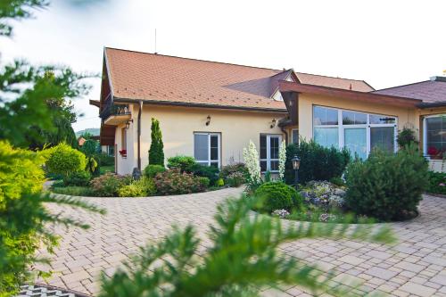 a house with a brick driveway in front of it at Vila Valča in Valča