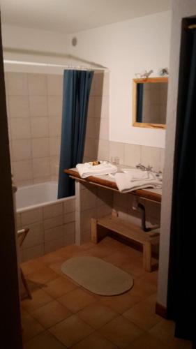 une salle de bain avec un lavabo et une baignoire dans l'établissement Se reconnecter à la nature au gîte 3 étoiles de Montager à Saint André de Chalencon, à Saint-André-de-Chalençon