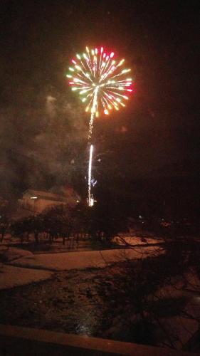a firework display in the sky at night at Oyado Matsubaya in Minakami