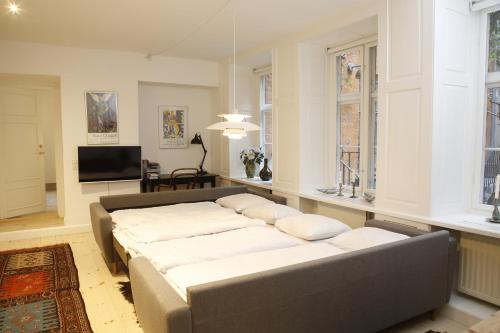 a living room with a couch and a tv at CopenhagenApartment in Copenhagen