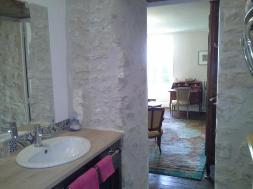 Le Logis De Ruelle في Ruelle-sur-Touvre: حمام مع حوض وغرفة معيشة