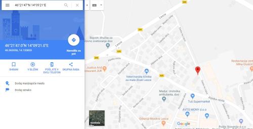 a screenshot of a google maps page with a map at Apartma AS in Lesce