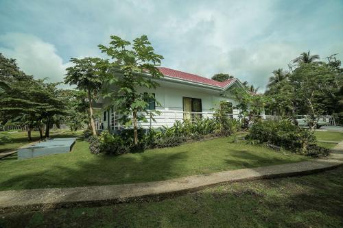 a house with a grass yard in front of it at Bohol White House Bed & Breakfast in Lila