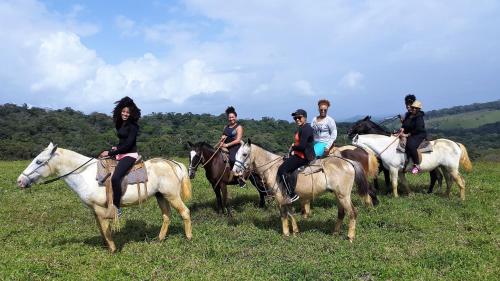 a group of people riding horses in a field at Tropical Paradise Bungalows in Pital