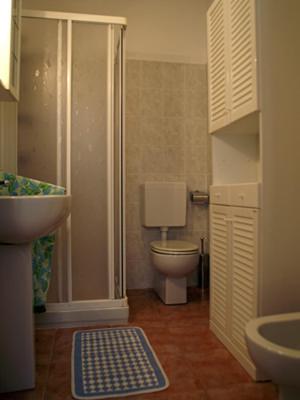a bathroom with a toilet and a shower and a sink at Appartamento Porto 1 in Cannero Riviera