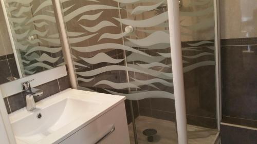 une salle de bain avec douche et lavabo dans l'établissement Résidence Cap Azur Maison N° 56, à Villeneuve-Loubet