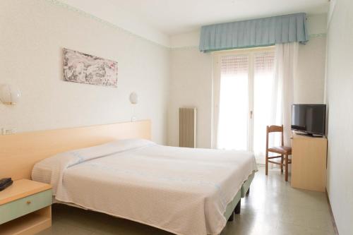 una camera d'albergo con letto e TV di Aktiv Hotel Eden a Dro