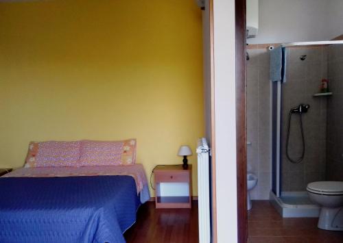 a bedroom with a bed and a shower and a toilet at Ronnavona Casa Vacanze B&B in Chiaramonte Gulfi