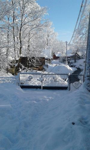 a gate in a yard covered in snow at Dacha PODOBOVETS 127 in Podobovets
