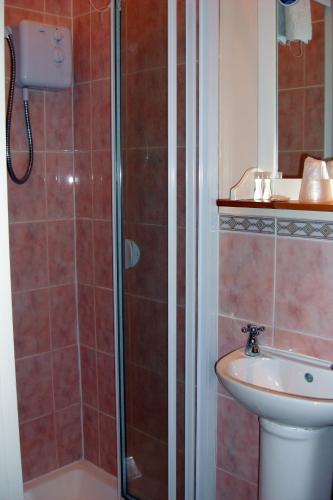 a bathroom with a shower and a sink at The Lindum in Hastings