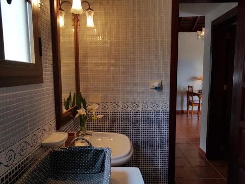 un baño con lavabo y espejo en Bungalows Aldani, en Tijarafe