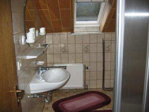 y baño con lavabo y espejo. en Ferienwohnung Napierski, en Willingen
