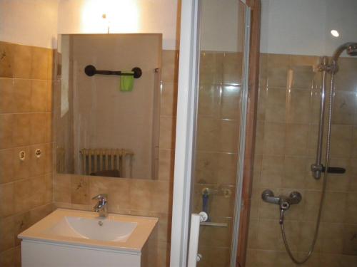 une salle de bain avec une douche avec un lavabo et des toilettes dans l'établissement La Bergerie de Marie, à Orgnac-lʼAven