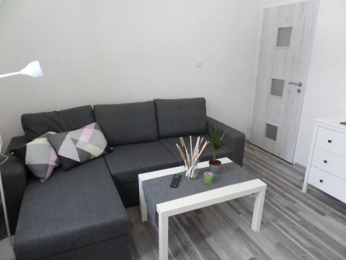 a living room with a couch and a coffee table at Apartmány Trutnov Promenáda in Trutnov
