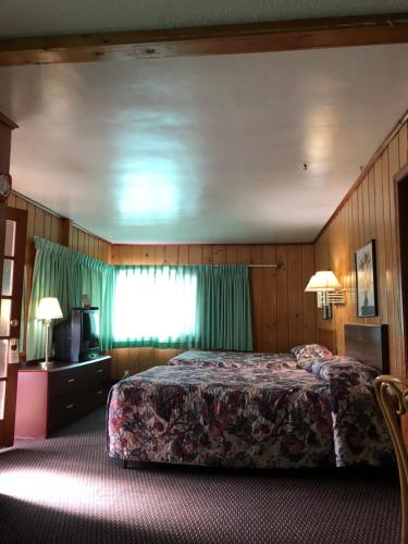 a hotel room with a bed and a window at Sun N Snow Hotel in Cadillac