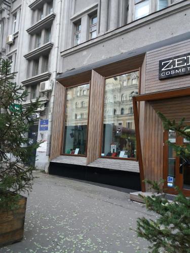 a store front of a building with windows at Apartment u Lidii in center of Kiev near railways station in Kyiv