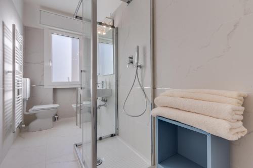 Casa Serenissima في ميستر: حمام مع دش ومرحاض ومغسلة