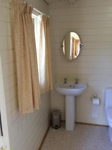 y baño con lavabo y espejo. en Stourbank Cottage, en Nayland