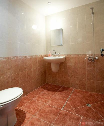 a bathroom with a toilet and a sink at Kenara Guest House in Zheravna