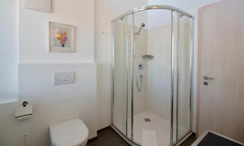 a shower stall in a bathroom with a toilet at Chalet Brunner Penthouse in Wengen