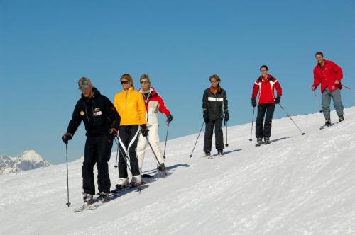 a group of people skiing down a snow covered slope at Naturhaus Andrea in Grossarl