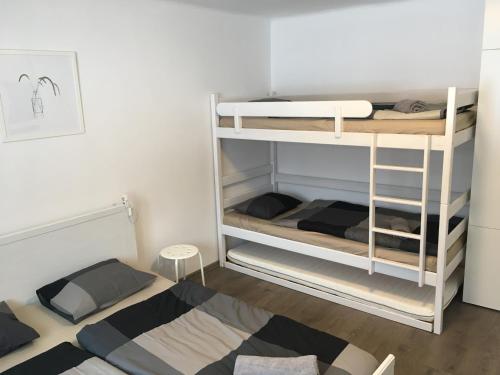 Zimmer mit 2 Etagenbetten und einem Bett in der Unterkunft Apartmány Jakub - Lipno nad Vltavou in Lipno nad Vltavou