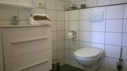 テルヌーゼンにあるHet Zeeuwsverblijfのバスルーム(トイレ、タオル付)が備わります。