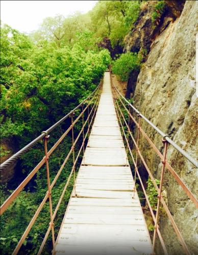 a bridge over a mountain with trees on it at Camping Ruta del Purche in Monachil