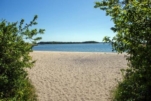 a view of a sandy beach with a body of water at Im-Jaich Naturoase Gustow in Gustow