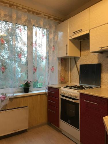 モスクワにあるInnDays on Belyaevo 26のキッチン(コンロ付) 窓際の上部オーブン