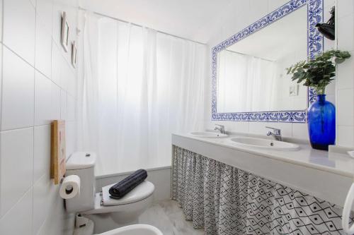 カディスにあるApartamentos Las Huertasのバスルーム(トイレ、洗面台、鏡付)
