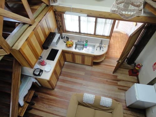 an overhead view of a kitchen in a tiny house at Casona La Recoleta in Cusco