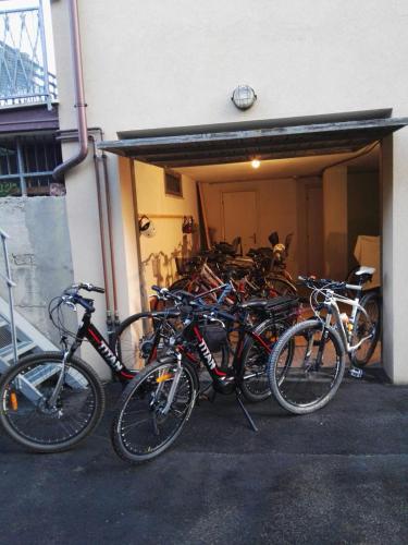 a group of bikes parked outside of a building at GiaLoSa Biker House in Villa Verucchio
