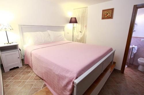 a bedroom with a large bed with a pink blanket at B&B Dell' Artista in Artena
