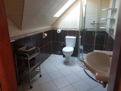 a bathroom with a toilet and a sink at Willa Rawia 2 in Rewal
