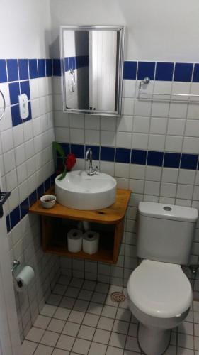 a bathroom with a white toilet and a sink at Pousada Brisa do Mar in Barra Grande