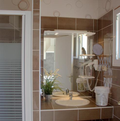 une salle de bain avec un lavabo et un miroir dans l'établissement Atlantic Residence Studios, à Jonzac