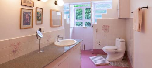 een badkamer met een wastafel en een toilet bij Coorg Kolamotte in Gonikoppal
