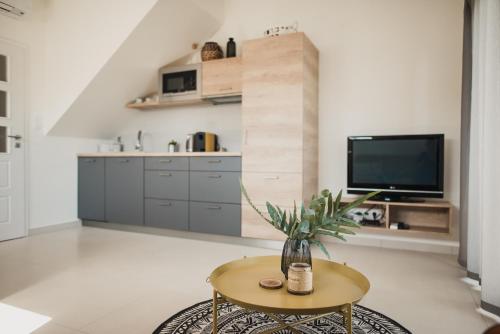 Kuchyň nebo kuchyňský kout v ubytování Apartmán Dunajky