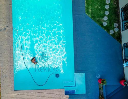 a painting of a pool with a dog in the water at Rekky Signature Guesthouse in Johannesburg