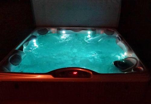 una piccola piscina di acqua blu in una vasca da bagno di Villa Grande Fewo Relax We 4 a Göhren-Lebbin
