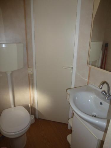 シジャンにあるMobil-Home a Sigeanのバスルーム(白いトイレ、シンク付)
