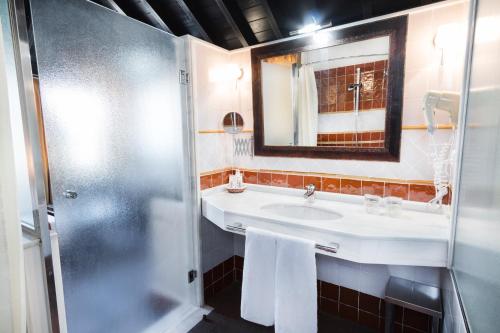 a bathroom with a sink and a mirror at Casa Palacio Pilar del Toro in Granada